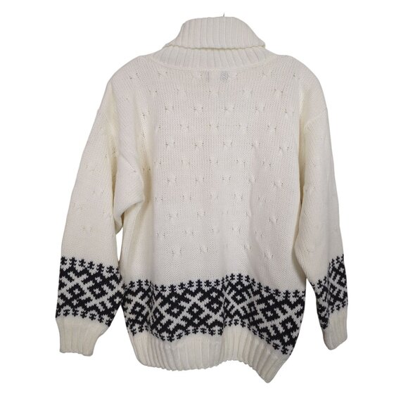 Vintage JOLIE‎ Nordic Sweater With Turtleneck & Black Geometric Pattern sz M / L - Picture 3 of 16